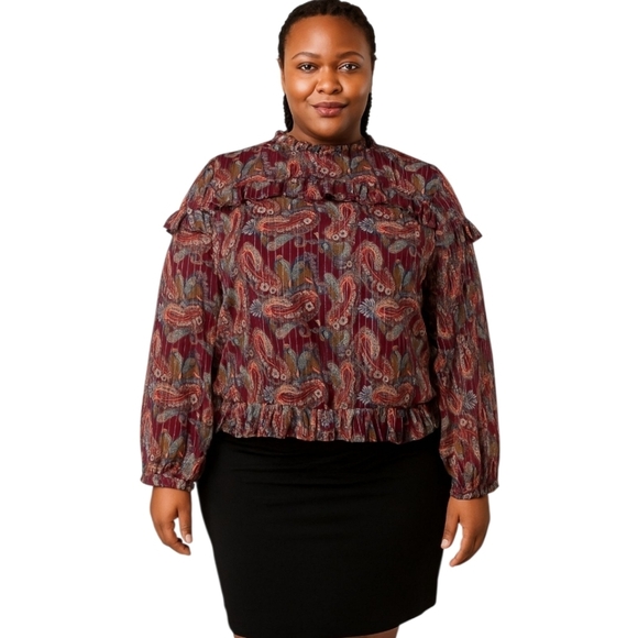 Cato Tops - New Cato Women's Plus Sheer Paisley Ruffle Gold Purple Dress Blouse Top 22/24W